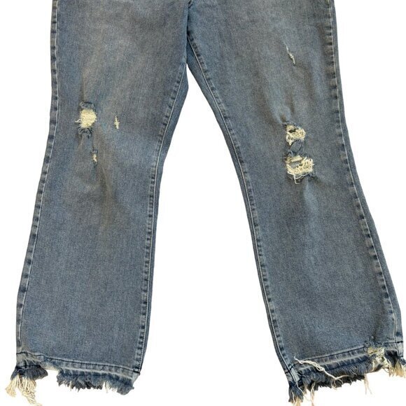 We The Free Jeans Sz 31 Distressed High Rise Free People Stretch Straight Leg - Picture 5 of 11